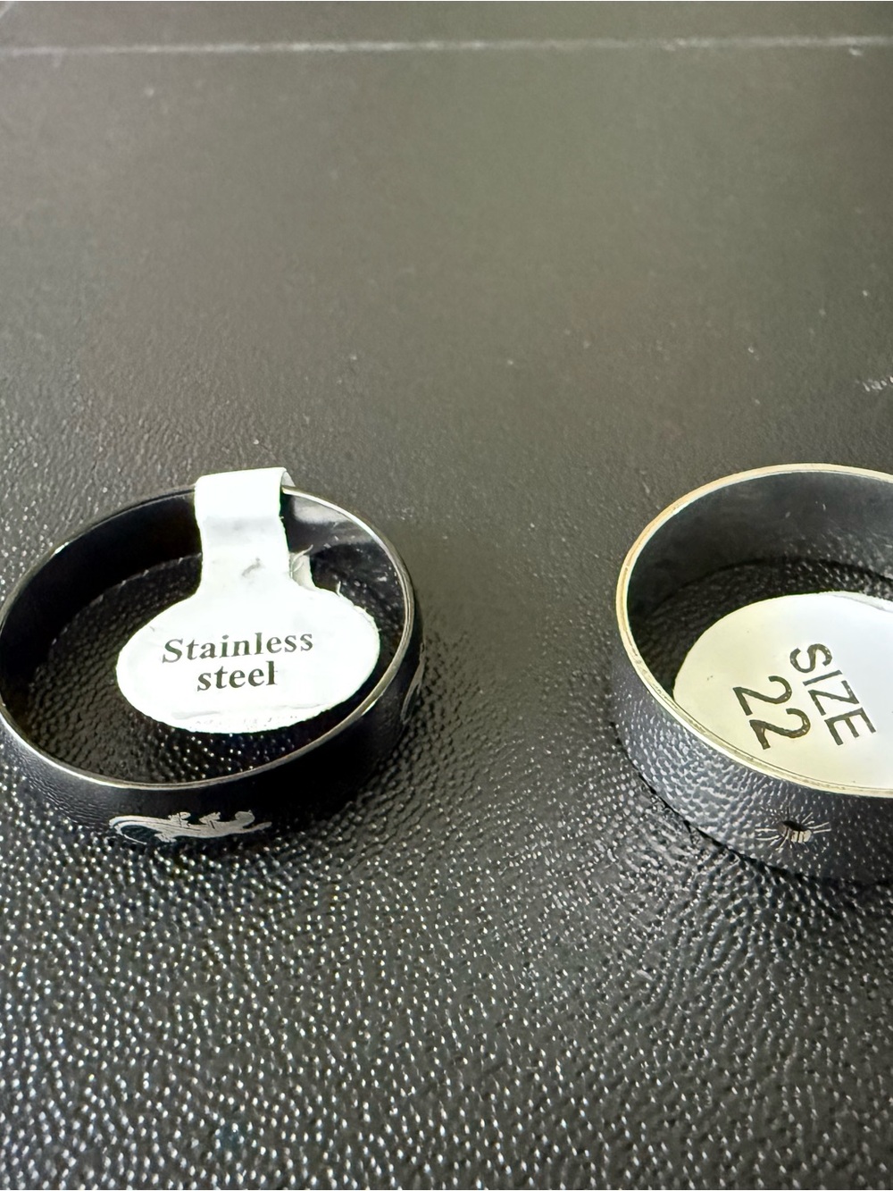 Bundle of 2 Men's Stainless Steel Black Ring NWT with Engraved Design Size 10.5